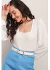 0442 Uzun Kollu Bluz - Beyaz