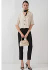 0706 Crop Keten Ceket - M. Krem
