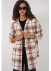 0710 Kapüşonlu Oversize Gömlek - Kahverengi