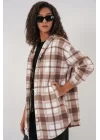0710 Kapüşonlu Oversize Gömlek - Kahverengi