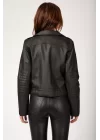 1025 Suni Deri Biker Ceket - Siyah