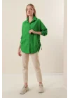 20132 İp Büzgülü Oversize Gömlek - Yeşil
