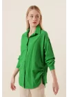 20132 İp Büzgülü Oversize Gömlek - Yeşil