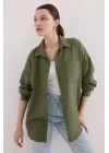 20153 Tek Cepli Oversize Keten Gömlek - Haki