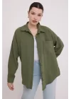 20153 Tek Cepli Oversize Keten Gömlek - Haki