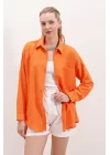 20153 Tek Cepli Oversize Keten Gömlek - Oranje