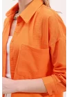 20153 Tek Cepli Oversize Keten Gömlek - Oranje