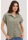 20187 Kısa Kol Oversize Örme Gömlek - Çağla