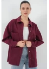 20192 Oversize Gabardin Gömlek Ceket - Bordo