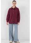 20192 Oversize Gabardin Gömlek Ceket - Bordo
