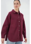 20192 Oversize Gabardin Gömlek Ceket - Bordo