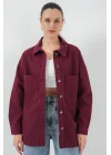20192 Oversize Gabardin Gömlek Ceket - Bordo