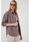 20205 Çizgili Oversize Gömlek - Kahverengi