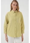 20205 Çizgili Oversize Gömlek - Yağ Yeşil