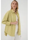 20205 Çizgili Oversize Gömlek - Yağ Yeşil