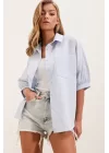 20213 Oversize Kısa Kol Basic Gömlek - Bebe Mavi