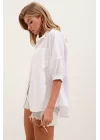 20213 Oversize Kısa Kol Basic Gömlek - Beyaz