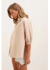 20213 Oversize Kısa Kol Basic Gömlek - Krem