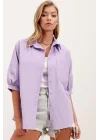 20213 Oversize Kısa Kol Basic Gömlek - Lila