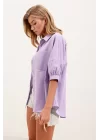 20213 Oversize Kısa Kol Basic Gömlek - Lila