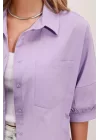 20213 Oversize Kısa Kol Basic Gömlek - Lila