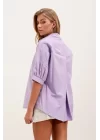 20213 Oversize Kısa Kol Basic Gömlek - Lila