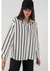 20254 Çizgili Oversize Basic Gömlek - Siyah - Beyaz
