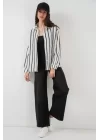 20254 Çizgili Oversize Basic Gömlek - Siyah - Beyaz