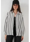 20254 Çizgili Oversize Basic Gömlek - Siyah - Beyaz