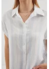 20261 Kısa Kol Oversize Keten Gömlek - Mavi