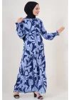 2145 Desenli Tesettür Elbise - Lacivert
