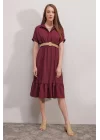 2292 Kemerli Elbise - Bordo