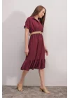 2292 Kemerli Elbise - Bordo