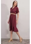 2292 Kemerli Elbise - Bordo