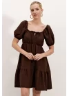 2351 Kloş Poplin Elbise - A.Kahve
