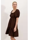 2351 Kloş Poplin Elbise - A.Kahve