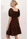 2351 Kloş Poplin Elbise - A.Kahve