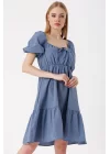2351 Kloş Poplin Elbise - İndigo