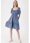 2351 Kloş Poplin Elbise - İndigo
