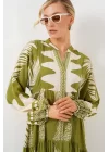 2423 Otantik Desenli Tesettür Elbise - Mint Yeşili