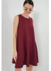 2444 Mini Keten Elbise - Bordo