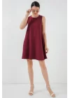 2444 Mini Keten Elbise - Bordo