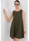 2444 Mini Keten Elbise - Haki