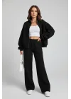 Kadın Siyah Oversize 3 İplik Eşofman Takım
