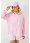 3900 Oversize Kareli Gömlek - Y.Pembe