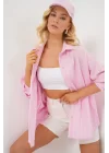 3900 Oversize Kareli Gömlek - Y.Pembe
