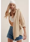 3900 Oversize Uzun Basic Gömlek - Bej