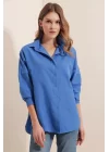 3900 Oversize Uzun Basic Gömlek - B.Mavi