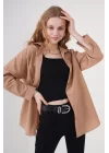 3900 Oversize Uzun Basic Gömlek - Camel