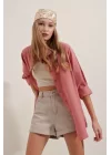 3900 Oversize Uzun Basic Gömlek - Gül Kurusu